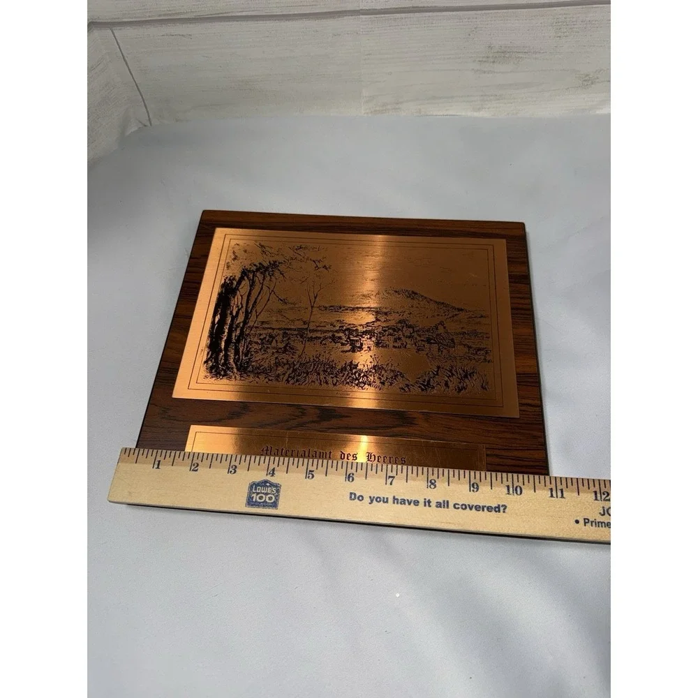 Vintage Copper Etching Wall Plaque Neuenabr , German , Materialamt Des Beeres